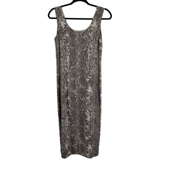 Vtg 90's Taiga Dress Sleeveless Sccop Neck Pencil Midi Snake Print Gray Sz 2 - Picture 6 of 12